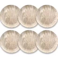 Kirklands Home Faux Wood Melamine Salad Plates, Set of 6 Tan New