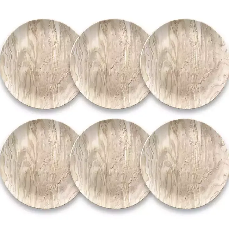 Kirklands Home Faux Wood Melamine Salad Plates, Set of 6 Tan New