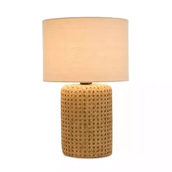 Kirklands Home Faux Woven Wood and Linen Table Lamp Tan Best