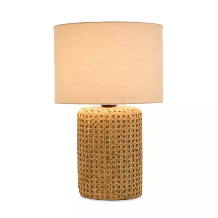 Kirklands Home Faux Woven Wood and Linen Table Lamp Tan Best