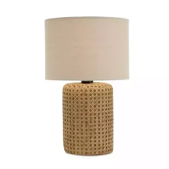 Kirklands Home Faux Woven Wood and Linen Table Lamp Tan Best