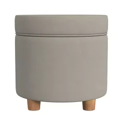 Kirklands Home Fawn Round Velvet Storage Ottoman Gray