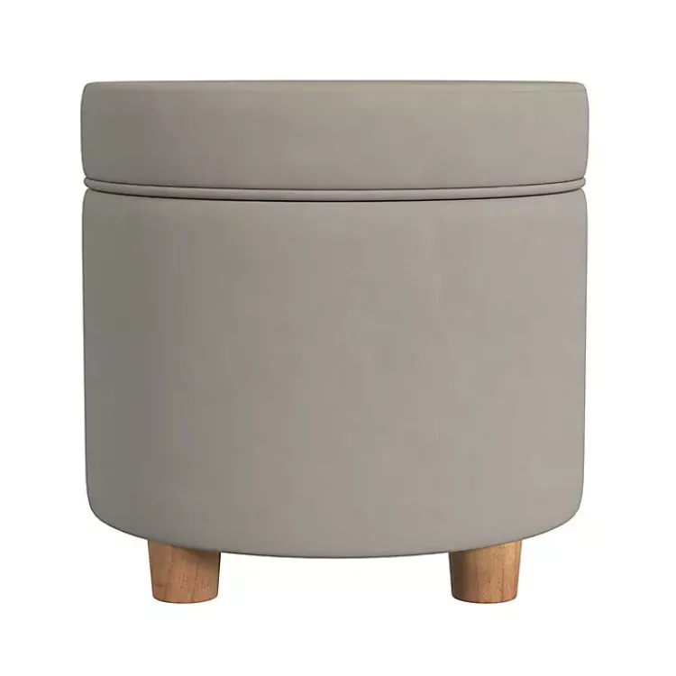 Kirklands Home Fawn Round Velvet Storage Ottoman Gray