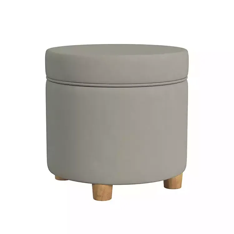 Kirklands Home Fawn Round Velvet Storage Ottoman Gray