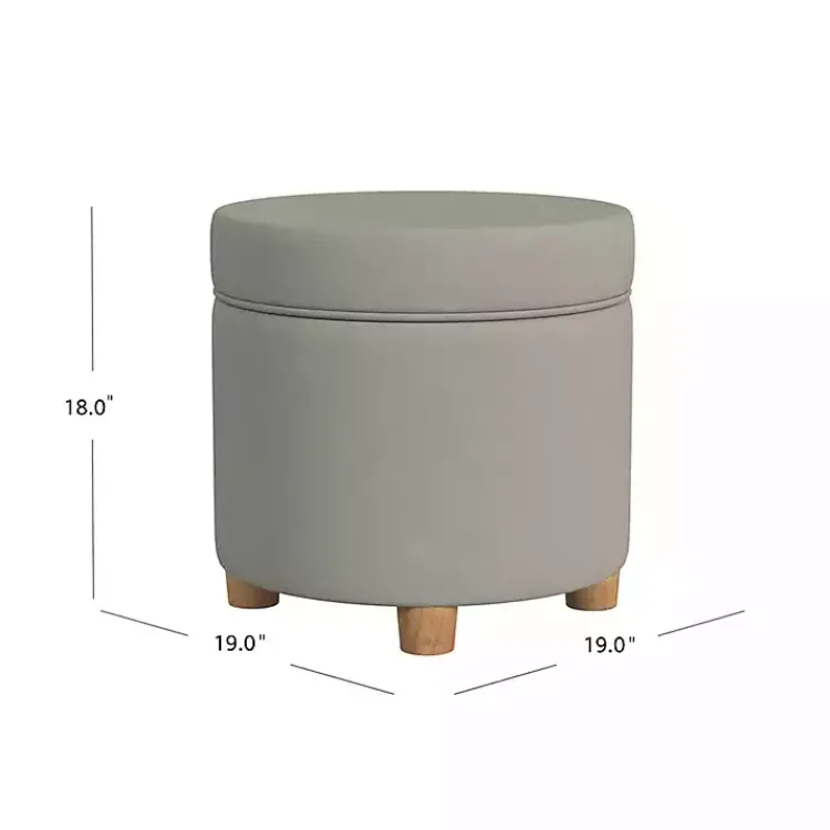Kirklands Home Fawn Round Velvet Storage Ottoman Gray