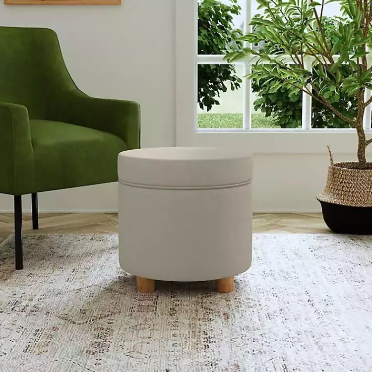 Kirklands Home Fawn Round Velvet Storage Ottoman Gray