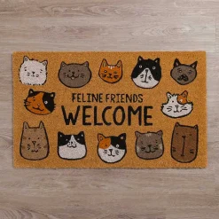 Kirklands Home Feline Friends Welcome Doormat Brown Clearance