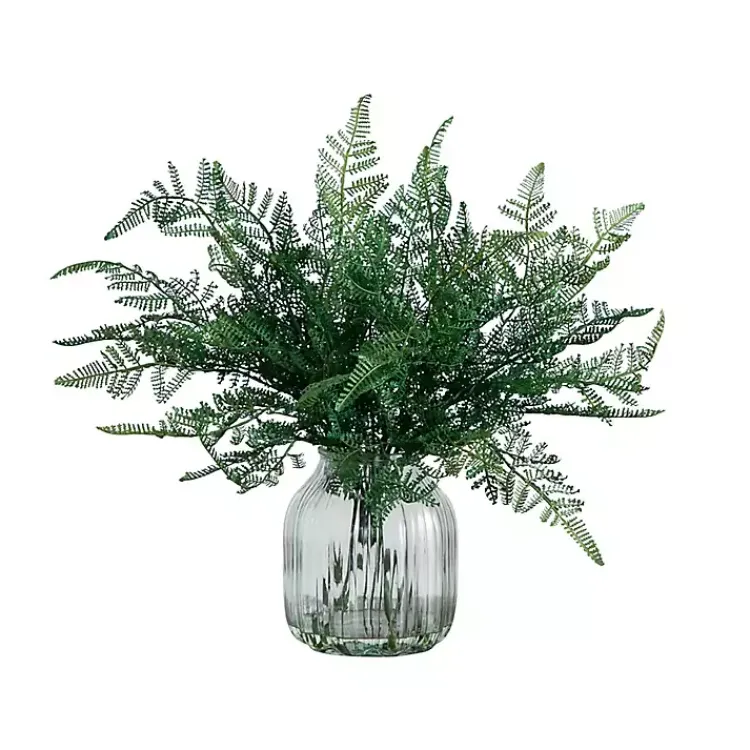 Arrangements & Greenery>Kirklands Home Fern Arrangement in Textured Glass Vase Green