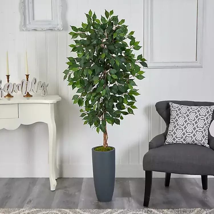 Trees & Topiaries>Kirklands Home Ficus Tree in Gray Oblong Planter, 60 in.