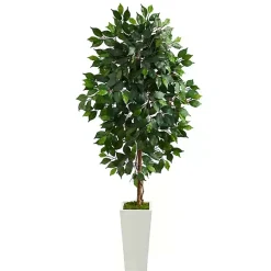 Trees & Topiaries>Kirklands Home Ficus Tree in Mossy White Tower Planter