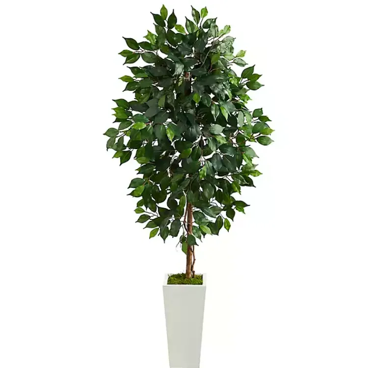 Trees & Topiaries>Kirklands Home Ficus Tree in Mossy White Tower Planter