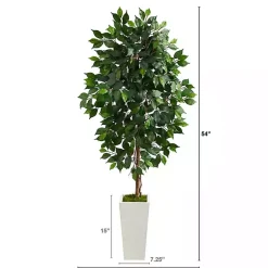 Trees & Topiaries>Kirklands Home Ficus Tree in Mossy White Tower Planter