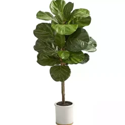 Trees & Topiaries>Kirklands Home Fiddle Leaf Fig in White Ceramic Planter, 42 in.