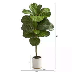 Trees & Topiaries>Kirklands Home Fiddle Leaf Fig in White Ceramic Planter, 42 in.