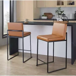 Kirklands Home Fiji Camel Faux Leather Counter Stools, Set of 2 Tan New