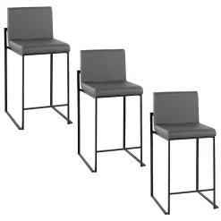 Kirklands Home Fiji Faux Leather Counter Stools, Set of 3 Gray