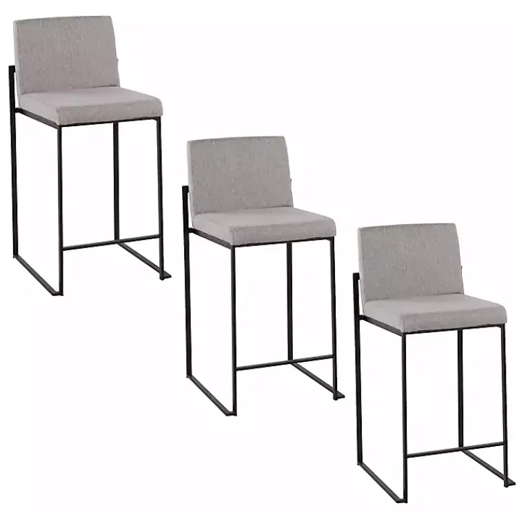 Kirklands Home Fiji Upholstered Counter Stools, Set of 3 Gray
