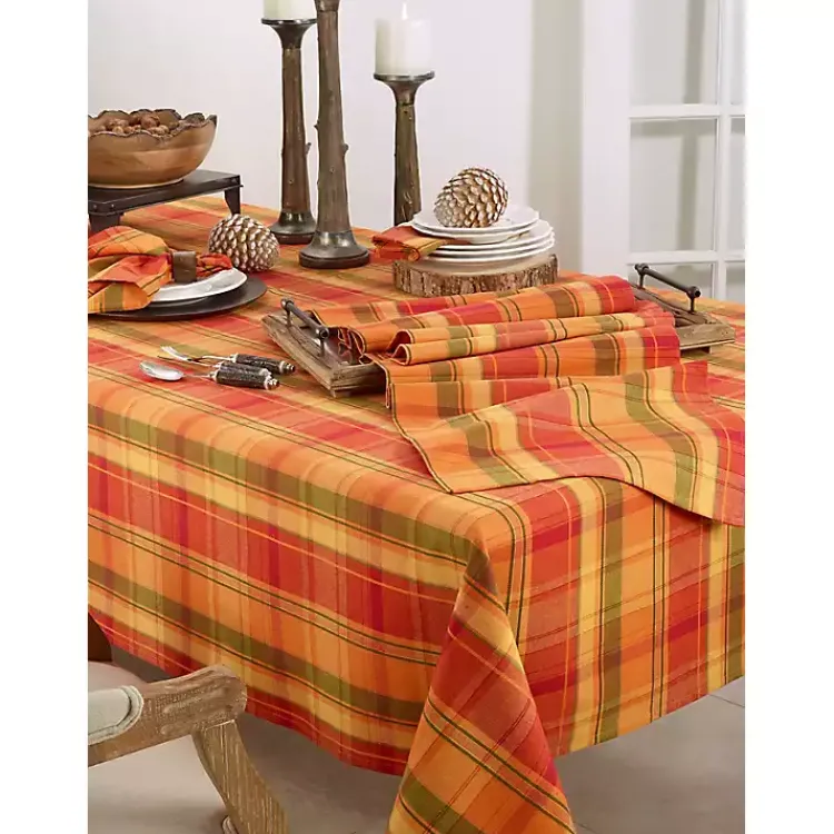 Fall>Kirklands Home Fire Orange Plaid Harvest Napkins, Set of 4