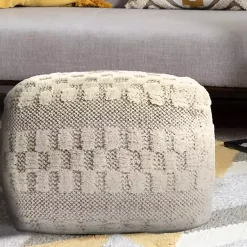 Poufs & Floor Cushions>Kirklands Home Flatweave Tufted Checker Wool Pouf