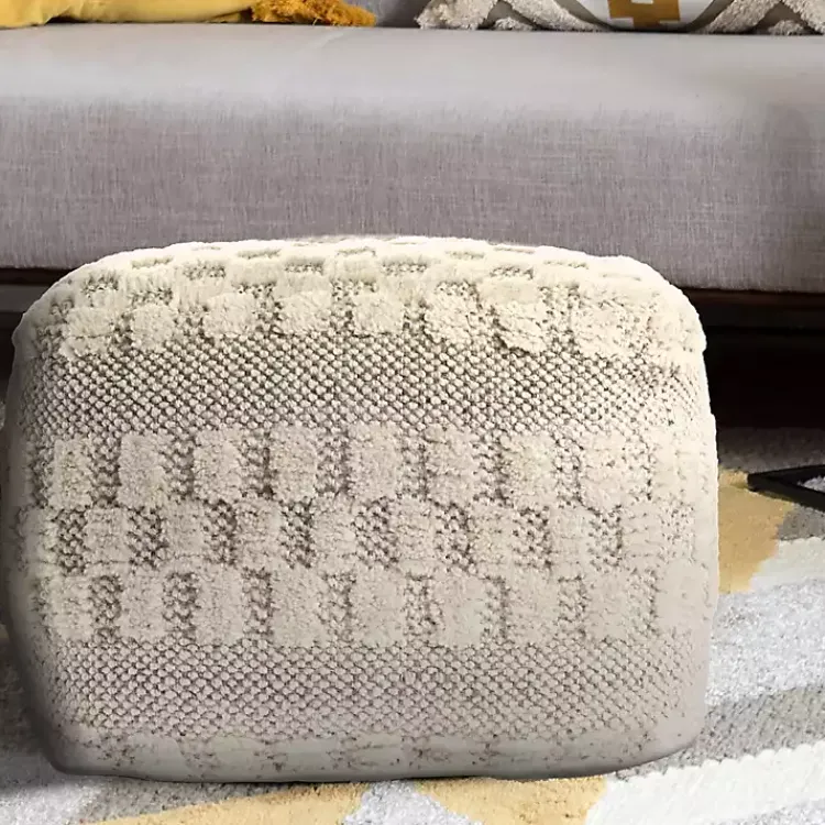 Poufs & Floor Cushions>Kirklands Home Flatweave Tufted Checker Wool Pouf