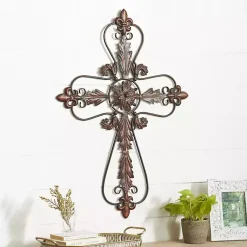 Kirklands Home Fleur De Lis Metal Cross Wall Plaque Brown Sale
