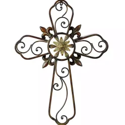 Kirklands Home Fleur De Lis Traditional Metal Cross Wall Plaque Brown Best