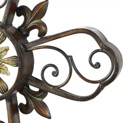 Kirklands Home Fleur De Lis Traditional Metal Cross Wall Plaque Brown Best