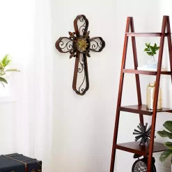 Kirklands Home Fleur De Lis Traditional Metal Cross Wall Plaque Brown Best