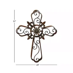 Kirklands Home Fleur De Lis Traditional Metal Cross Wall Plaque Brown Best