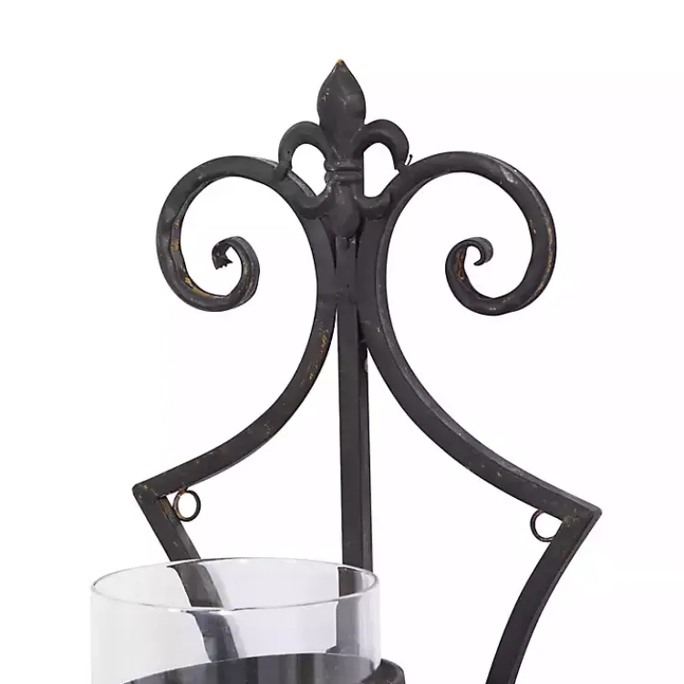 Sconces>Kirklands Home Fleur Distressed Black Iron Sconce, 31 in.