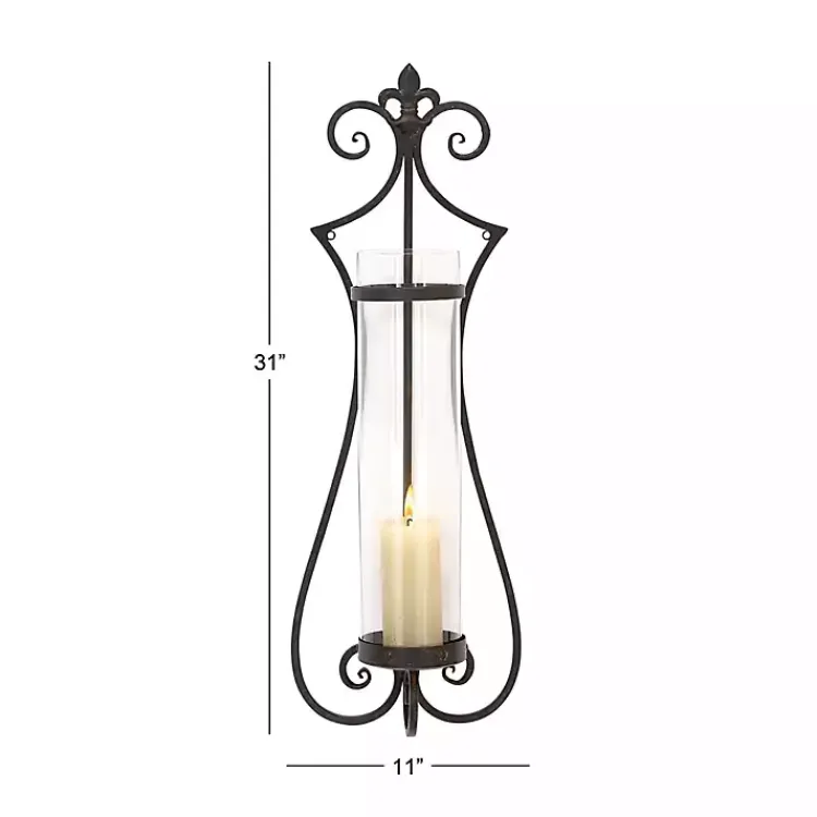 Sconces>Kirklands Home Fleur Distressed Black Iron Sconce, 31 in.