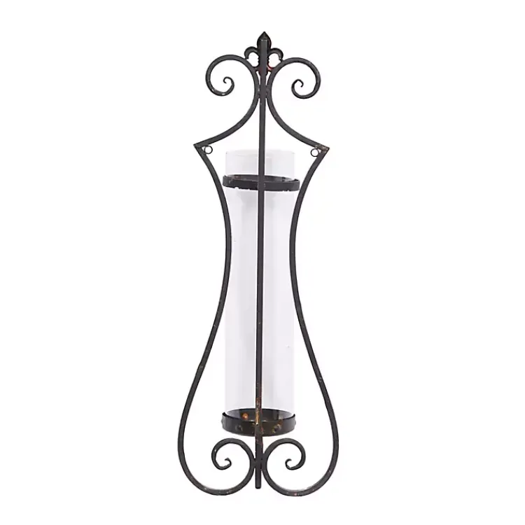 Sconces>Kirklands Home Fleur Distressed Black Iron Sconce, 31 in.