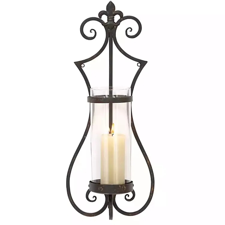 Sconces>Kirklands Home Fleur Distressed Black Iron Sconce, 25 in.