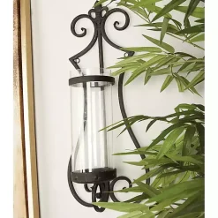 Sconces>Kirklands Home Fleur Distressed Black Iron Sconce, 25 in.