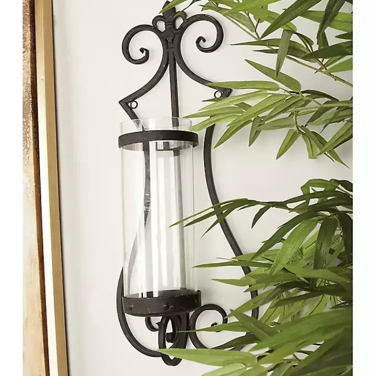 Sconces>Kirklands Home Fleur Distressed Black Iron Sconce, 25 in.