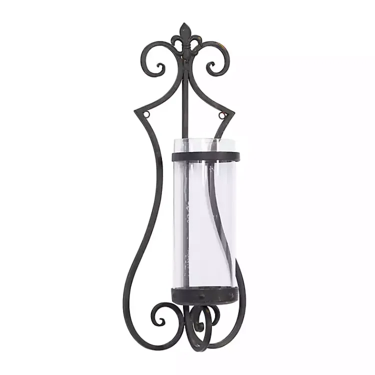 Sconces>Kirklands Home Fleur Distressed Black Iron Sconce, 25 in.