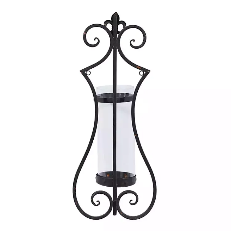 Sconces>Kirklands Home Fleur Distressed Black Iron Sconce, 25 in.