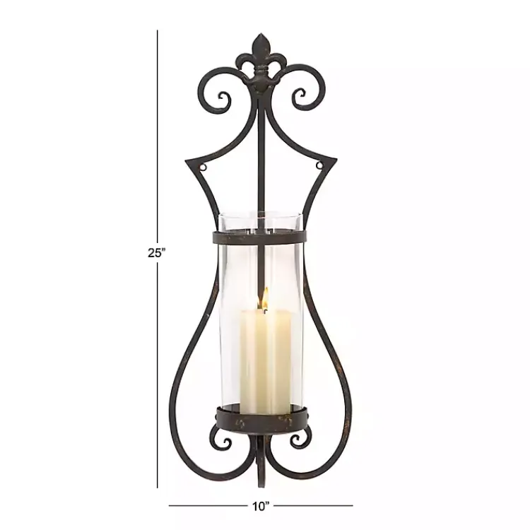 Sconces>Kirklands Home Fleur Distressed Black Iron Sconce, 25 in.