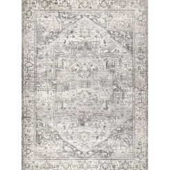 Kirklands Home Flo Vintage Medallion Washable Area Rug, 6x9 Gray Clearance
