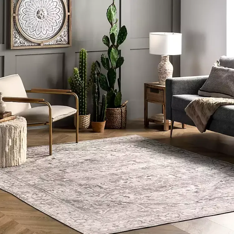 Kirklands Home Flo Vintage Medallion Washable Area Rug, 6x9 Gray Clearance