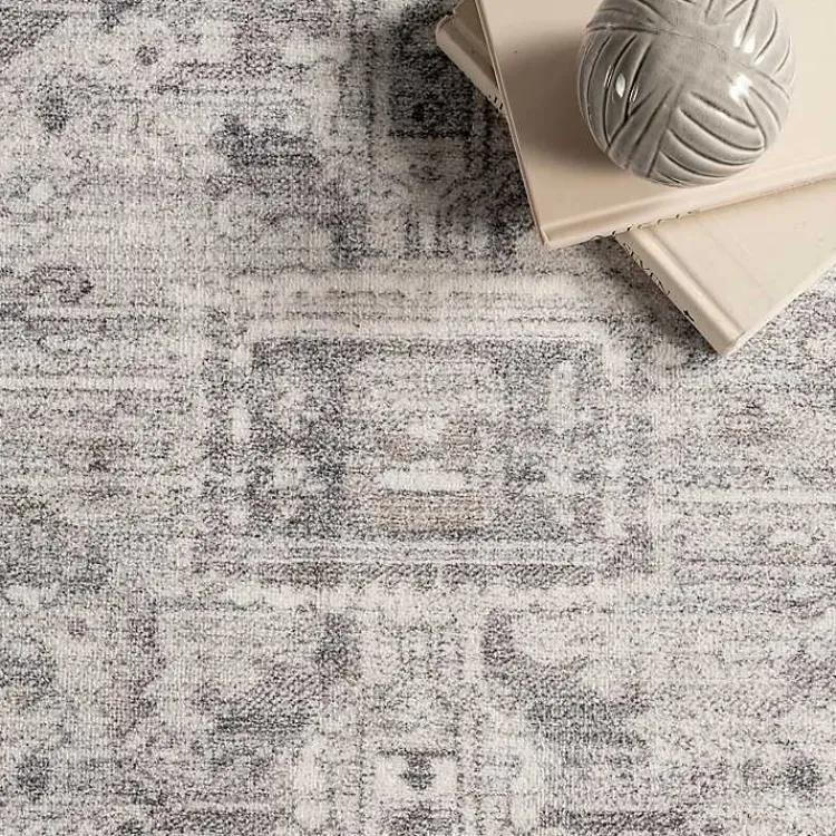 Kirklands Home Flo Vintage Medallion Washable Area Rug, 6x9 Gray Clearance