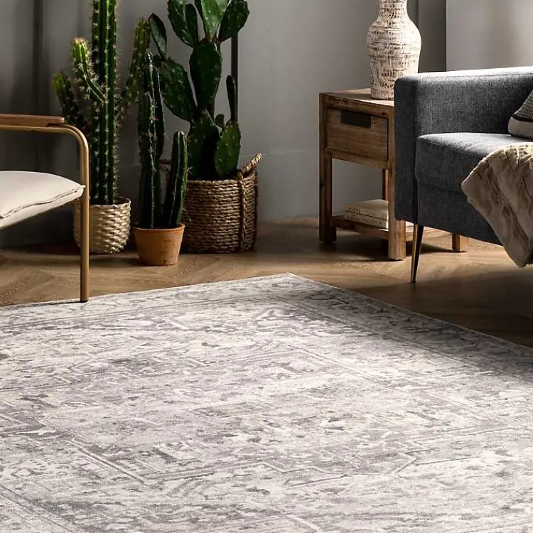 Kirklands Home Flo Vintage Medallion Washable Area Rug, 6x9 Gray Clearance