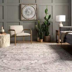 Kirklands Home Flo Vintage Medallion Washable Area Rug, 5x8 Gray Best