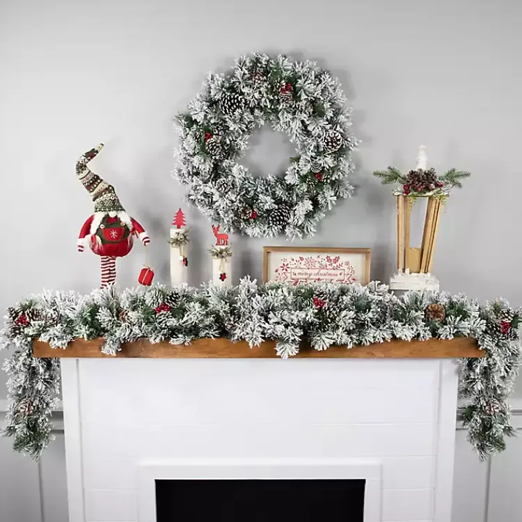 Christmas Arrangements & Garland>Kirklands Home Flocked Angel Pine and Pinecones Garland