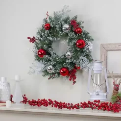 Christmas Wreaths>Kirklands Home Flocked Baubles and Berries Pine Wreath