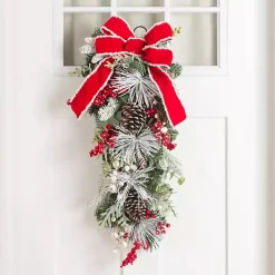 Wreaths>Kirklands Home Flocked Berries Swag with Red Bow
