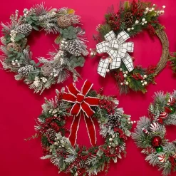Wreaths>Kirklands Home Flocked Berries Wreath with Red Bow