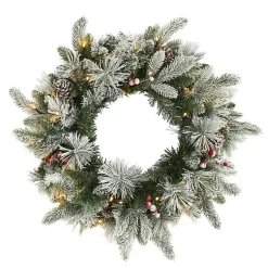 Christmas Wreaths>Kirklands Home Flocked Evergreen and Mixed Berry LED Wreath