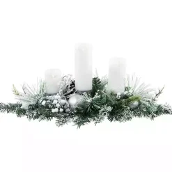 Arrangements & Greenery>Kirklands Home Flocked Pine and Ornament Candle Centerpiece