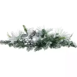 Arrangements & Greenery>Kirklands Home Flocked Pine and Ornament Candle Centerpiece